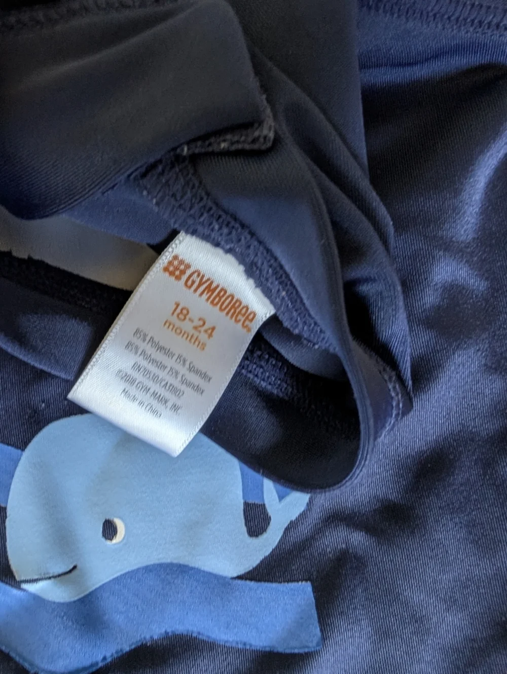 Gymboree Navy Whale & Waves Kids Rash Guard One-Piece Swim Suit 18-24mo